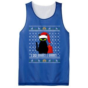 Black Cat Santa Hat I Do What I Want Ugly Christmas Cool Gift Mesh Reversible Basketball Jersey Tank