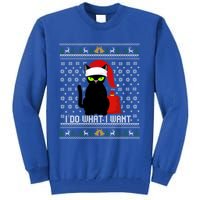 Black Cat Santa Hat I Do What I Want Ugly Christmas Cool Gift Tall Sweatshirt