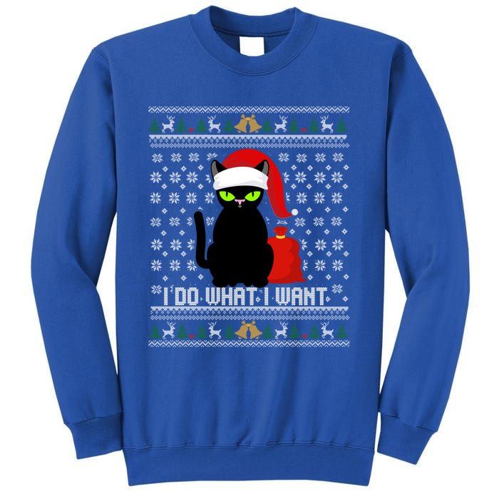 Black Cat Santa Hat I Do What I Want Ugly Christmas Cool Gift Tall Sweatshirt