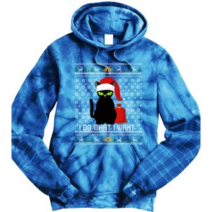 Black Cat Santa Hat I Do What I Want Ugly Christmas Cool Gift Tie Dye Hoodie