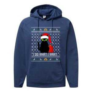 Black Cat Santa Hat I Do What I Want Ugly Christmas Cool Gift Performance Fleece Hoodie