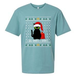 Black Cat Santa Hat I Do What I Want Ugly Christmas Cool Gift Sueded Cloud Jersey T-Shirt