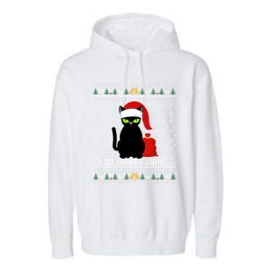 Black Cat Santa Hat I Do What I Want Ugly Christmas Cool Gift Garment-Dyed Fleece Hoodie