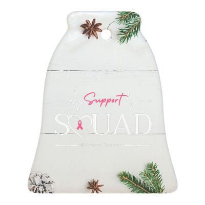 Breast Cancer Squad With Heart And P.Ink Ribbon Gift Ceramic Bell Ornament