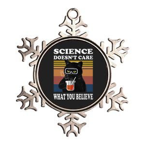 Black Cat Scientist Science DoesnT Care What You Believe Metallic Star Ornament