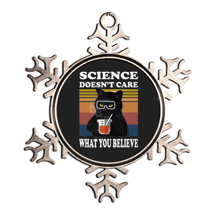 Black Cat Scientist Science DoesnT Care What You Believe Metallic Star Ornament