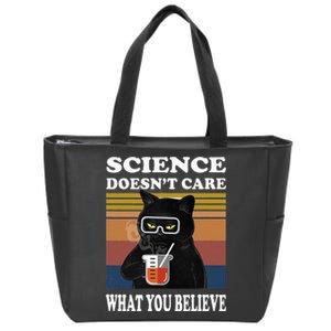 Black Cat Scientist Science DoesnT Care What You Believe Zip Tote Bag