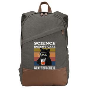 Black Cat Scientist Science DoesnT Care What You Believe Cotton Canvas Backpack