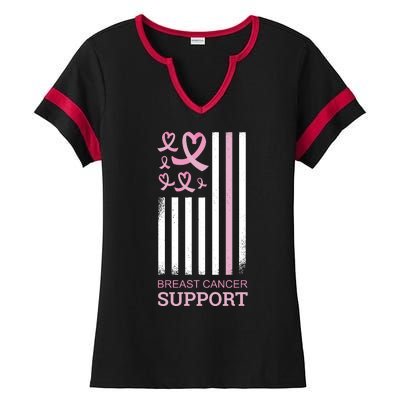 Breast Cancer Support Usa Flag Ladies Halftime Notch Neck Tee