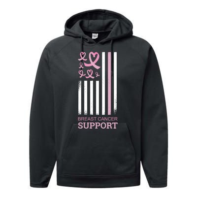 Breast Cancer Support Usa Flag Performance Fleece Hoodie