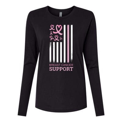 Breast Cancer Support Usa Flag Womens Cotton Relaxed Long Sleeve T-Shirt