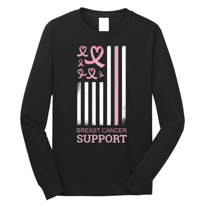 Breast Cancer Support Usa Flag Long Sleeve Shirt