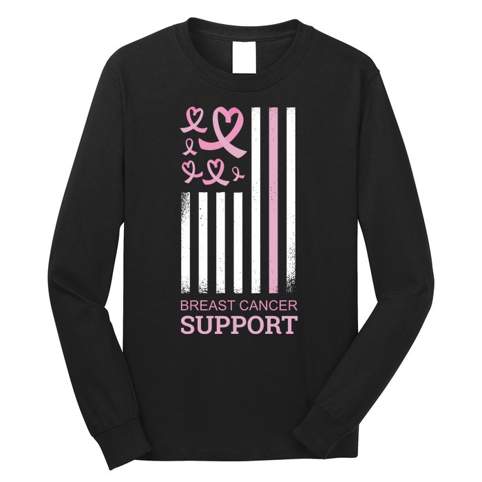 Breast Cancer Support Usa Flag Long Sleeve Shirt