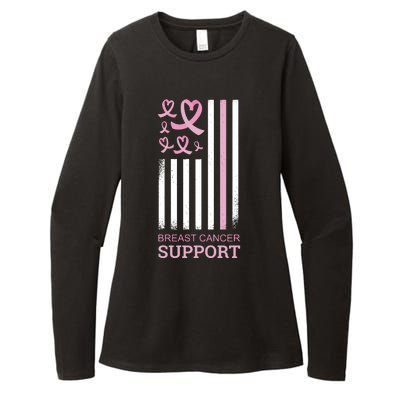 Breast Cancer Support Usa Flag Womens CVC Long Sleeve Shirt