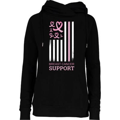 Breast Cancer Support Usa Flag Womens Funnel Neck Pullover Hood