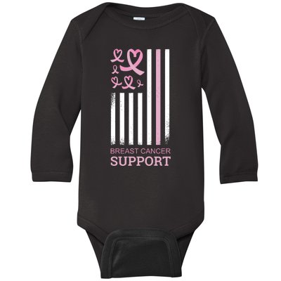 Breast Cancer Support Usa Flag Baby Long Sleeve Bodysuit