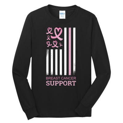 Breast Cancer Support Usa Flag Tall Long Sleeve T-Shirt