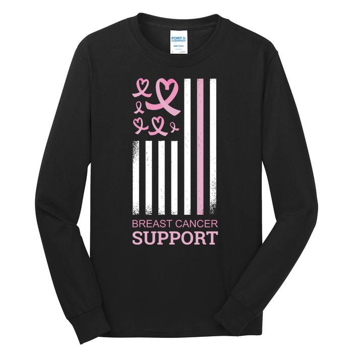 Breast Cancer Support Usa Flag Tall Long Sleeve T-Shirt