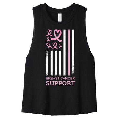 Breast Cancer Support Usa Flag Women's Racerback Cropped Tank