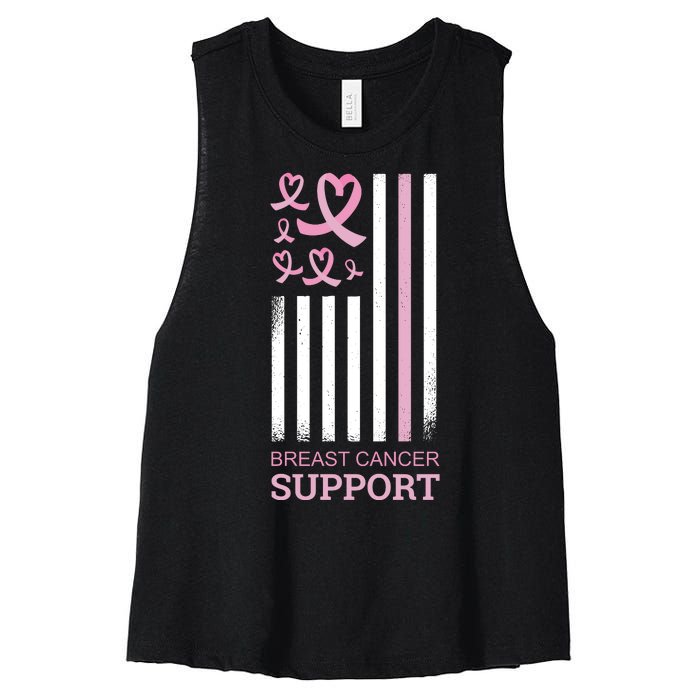 Breast Cancer Support Usa Flag Women's Racerback Cropped Tank