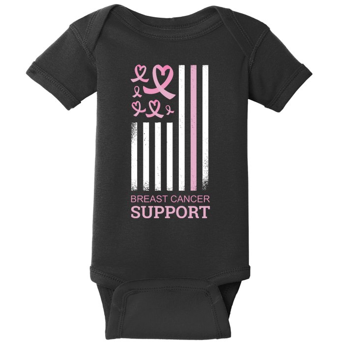 Breast Cancer Support Usa Flag Baby Bodysuit