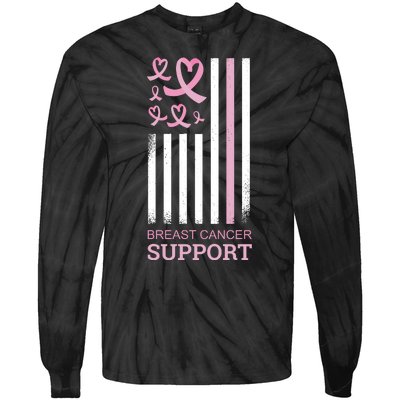 Breast Cancer Support Usa Flag Tie-Dye Long Sleeve Shirt