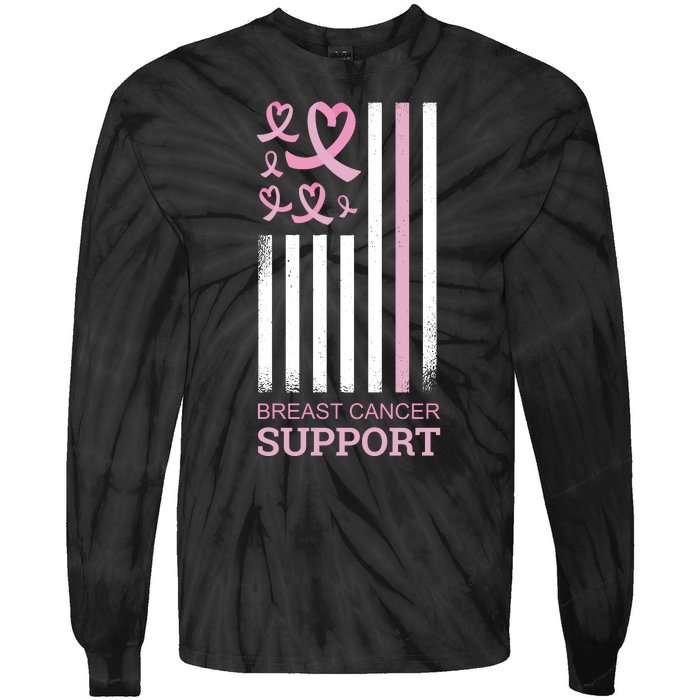 Breast Cancer Support Usa Flag Tie-Dye Long Sleeve Shirt