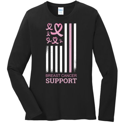 Breast Cancer Support Usa Flag Ladies Long Sleeve Shirt