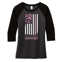 Breast Cancer Support Usa Flag Women's Tri-Blend 3/4-Sleeve Raglan Shirt