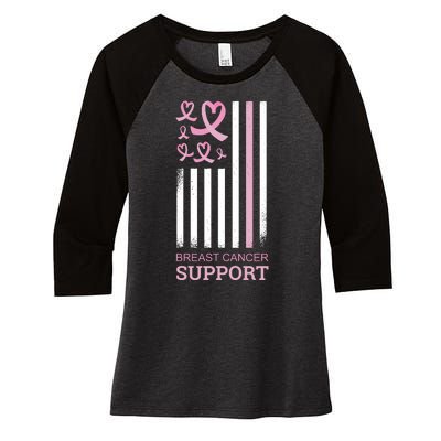 Breast Cancer Support Usa Flag Women's Tri-Blend 3/4-Sleeve Raglan Shirt