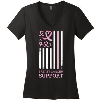 Breast Cancer Support Usa Flag Women's V-Neck T-Shirt