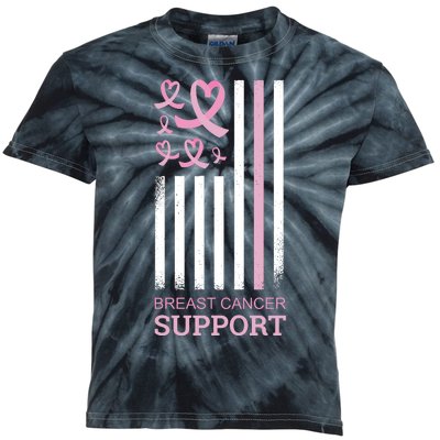 Breast Cancer Support Usa Flag Kids Tie-Dye T-Shirt