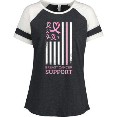 Breast Cancer Support Usa Flag Enza Ladies Jersey Colorblock Tee