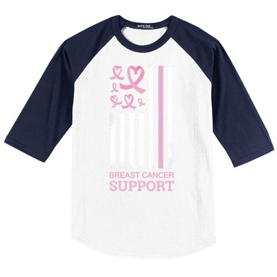 Breast Cancer Support Usa Flag Baseball Sleeve Shirt