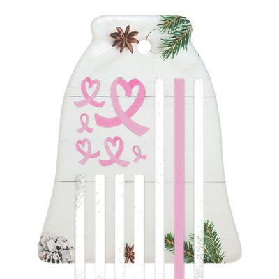 Breast Cancer Support Usa Flag Ceramic Bell Ornament