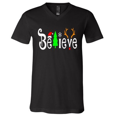 Believe Christmas Santa Claus Red plaid Believe Santa V-Neck T-Shirt