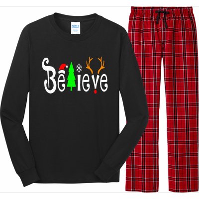 Believe Christmas Santa Claus Red plaid Believe Santa Long Sleeve Pajama Set