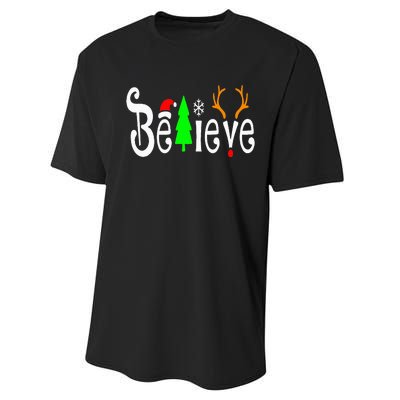 Believe Christmas Santa Claus Red plaid Believe Santa Performance Sprint T-Shirt