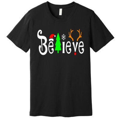 Believe Christmas Santa Claus Red plaid Believe Santa Premium T-Shirt