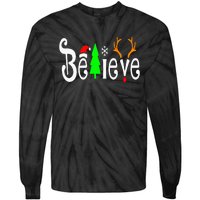 Believe Christmas Santa Claus Red plaid Believe Santa Tie-Dye Long Sleeve Shirt