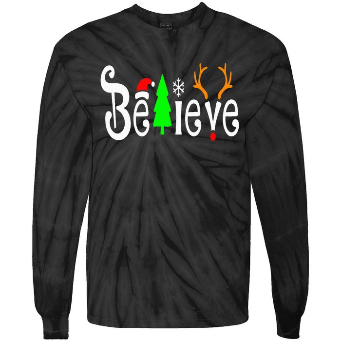 Believe Christmas Santa Claus Red plaid Believe Santa Tie-Dye Long Sleeve Shirt