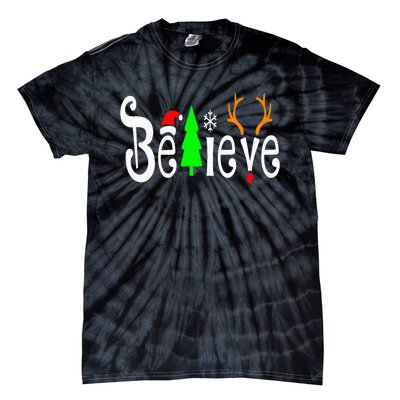 Believe Christmas Santa Claus Red plaid Believe Santa Tie-Dye T-Shirt