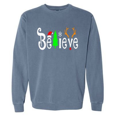 Believe Christmas Santa Claus Red plaid Believe Santa Garment-Dyed Sweatshirt