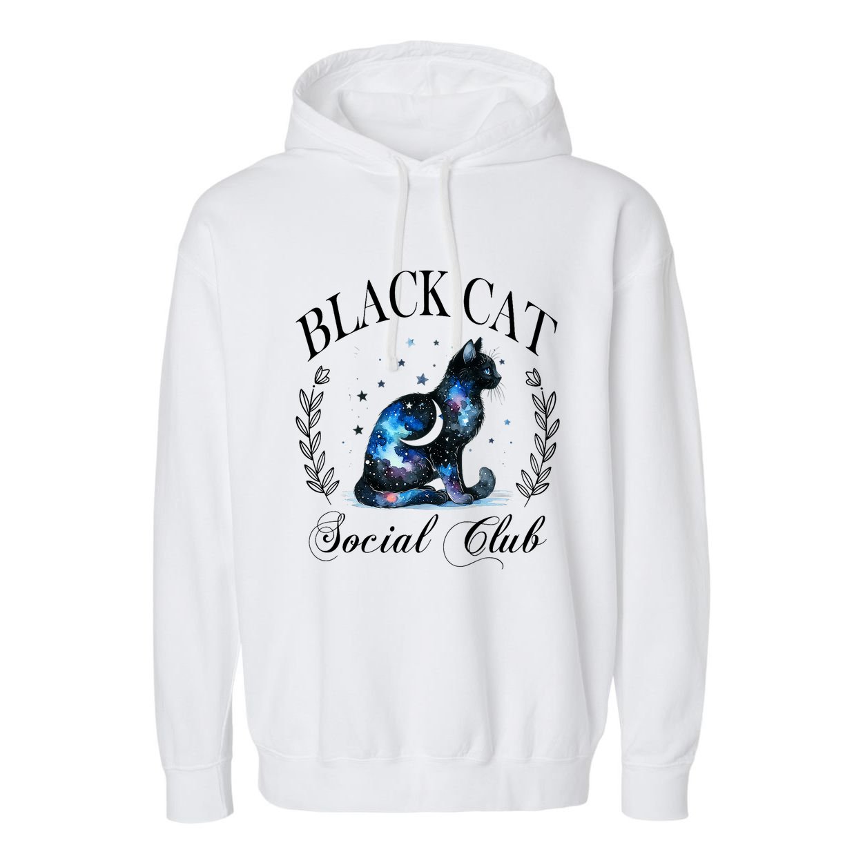 Black Cat Social Club Celestial Cat Halloween Gothic Women Garment-Dyed Fleece Hoodie