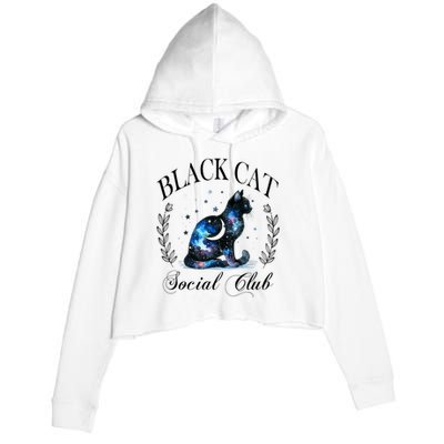 Black Cat Social Club Celestial Cat Halloween Gothic Women Crop Fleece Hoodie