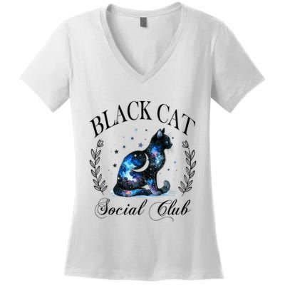 Black Cat Social Club Celestial Cat Halloween Gothic Women Women's V-Neck T-Shirt