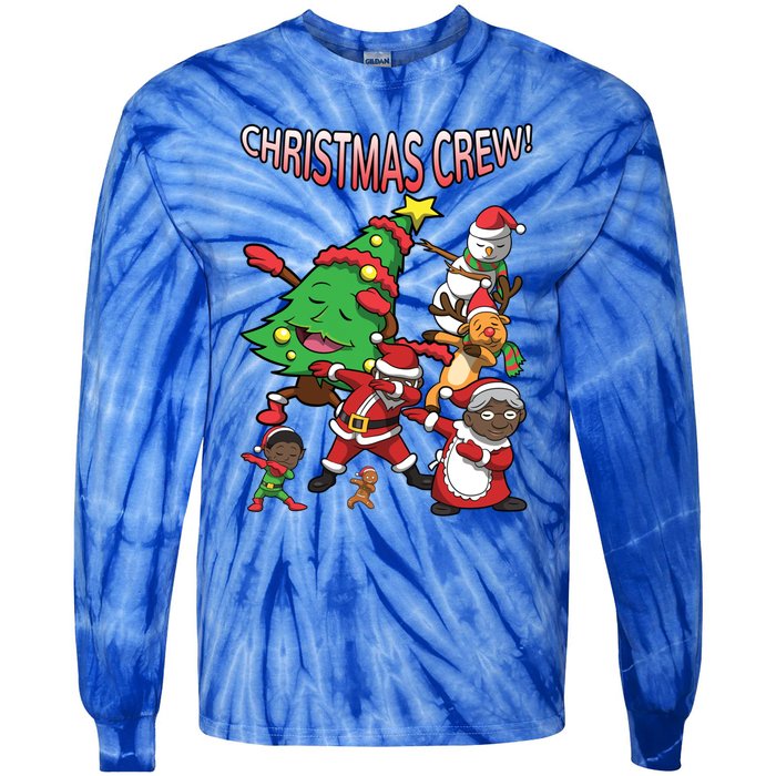 Black Cool Santa Claus African American Christmas Crew Dabs Gift Tie-Dye Long Sleeve Shirt