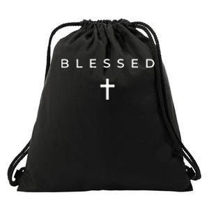 Blessed Cross Subtle Christian Minimalist Religious Faith Drawstring Bag