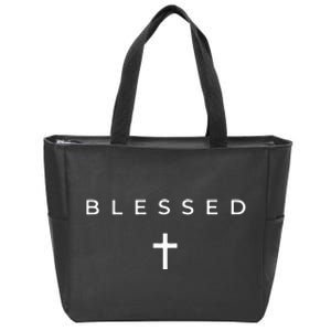 Blessed Cross Subtle Christian Minimalist Religious Faith Zip Tote Bag