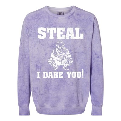 Baseball Catcher Steal I Dare You Colorblast Crewneck Sweatshirt